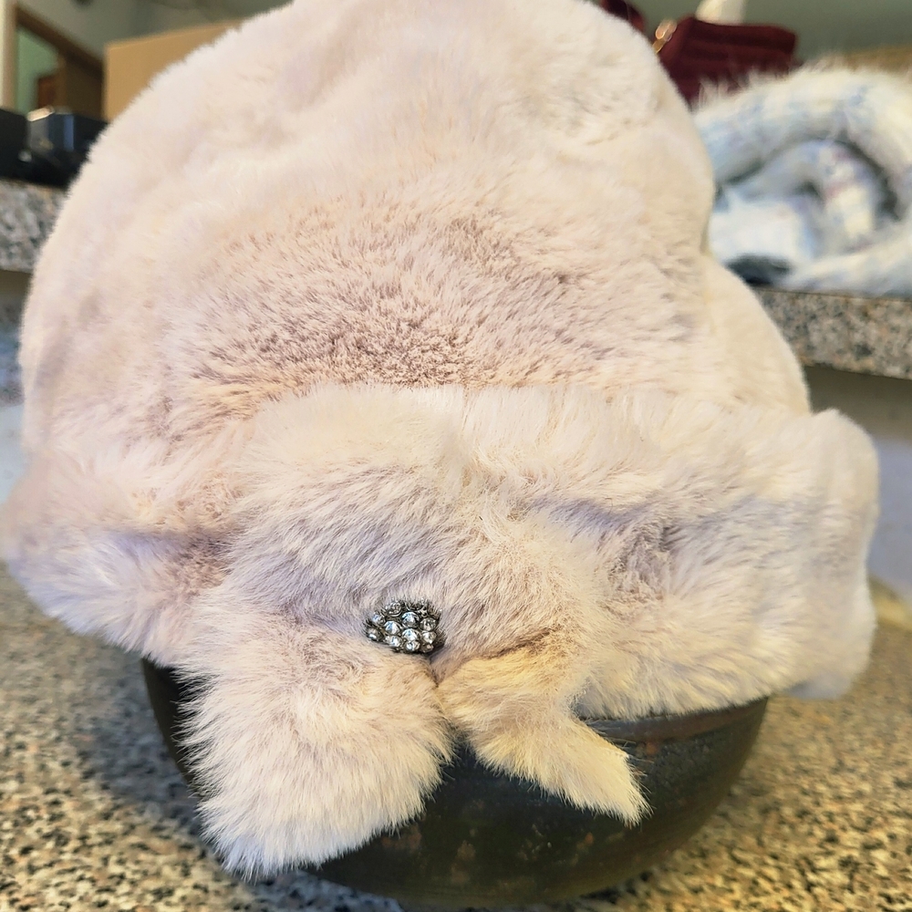 Elegant Faux Fur Hat with Rhinestone Detail